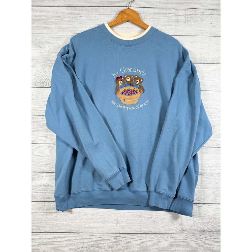 M&C Sportswear 2X Blue Grandkids Apple Bear Embroidered Sweatshirt 4032